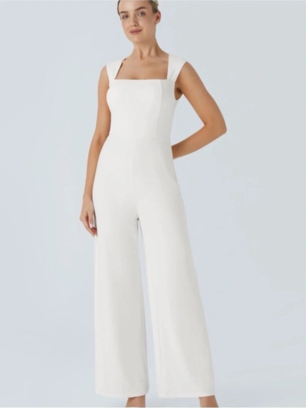 HALARA White Wide-Leg Jumpsuit with Square Neckline - NWT